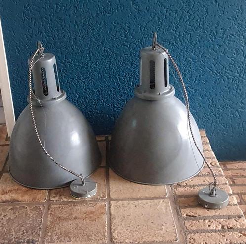 Industriële Hanglampen - Set van 2, Huis en Inrichting, Lampen | Hanglampen, Gebruikt, Minder dan 50 cm, Metaal, Ophalen