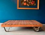 Vintage industriële transport kar, stationskar, salontafel, Huis en Inrichting, Tafels | Salontafels, Ophalen, Gebruikt, 100 tot 150 cm