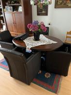 4  Leren Eetkamerstoelen, Huis en Inrichting, Stoelen, Ophalen, Gebruikt, Bruin, Leer