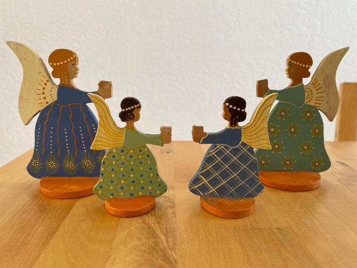 4 vintage Kerst versieringen Houten Engeken made in Germany, Diversen, Kerst, Zo goed als nieuw, Ophalen of Verzenden