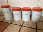Vintage bussen koffie thee suiker beschuit oranje / wit, Verzamelen, Blikken, Ophalen, Gebruikt, Koffie