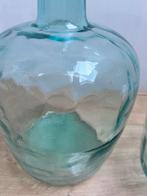 Blauwgroene Glazen Flessen, Huis en Inrichting, Woonaccessoires | Vazen, Ophalen, Gebruikt, Overige kleuren, Glas