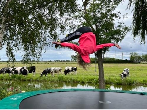 Berg trampoline Champion 4.30 m met beschermrand en trap, Huis en Inrichting, Woonaccessoires | Plaids en Woondekens, Zo goed als nieuw