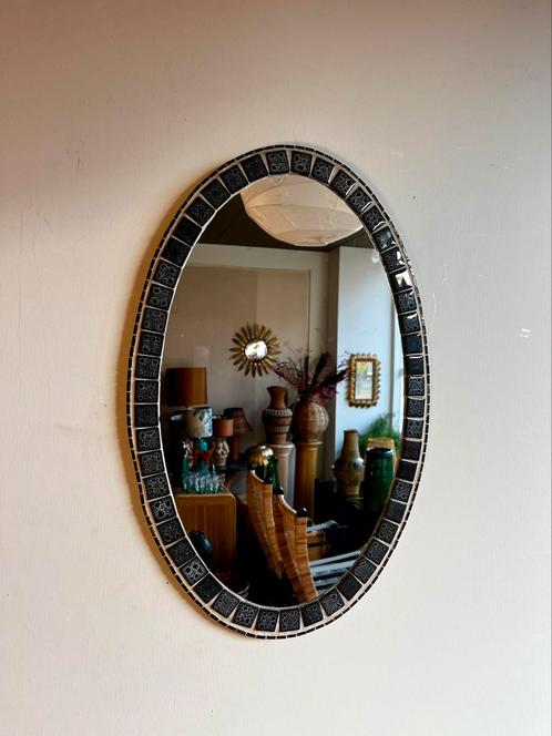 Vintage keramiek mozaïek ovale spiegel, Huis en Inrichting, Woonaccessoires | Spiegels, Minder dan 50 cm, Minder dan 100 cm, Ovaal