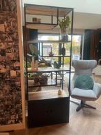 Zwarte metalen vakkenkast met mangohout, Huis en Inrichting, Ophalen, Met plank(en), 200 cm of meer, 50 tot 100 cm