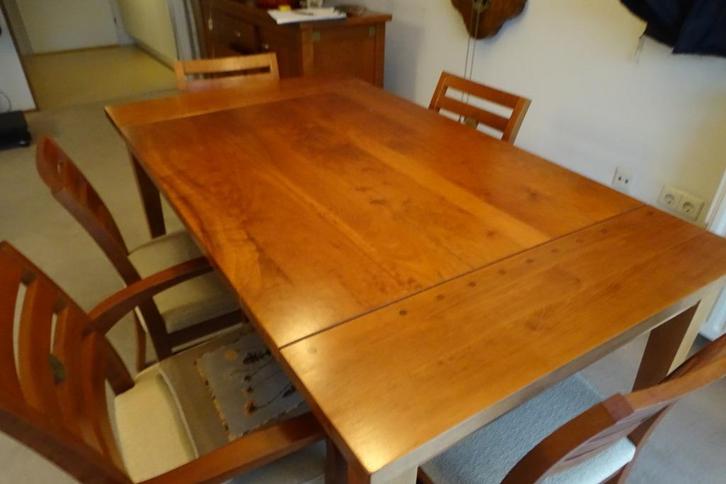 Eettafel met 4 stoelen, kersenhout, Huis en Inrichting, Tafels | Eettafels, Gebruikt, 50 tot 100 cm, 150 tot 200 cm, Vier personen