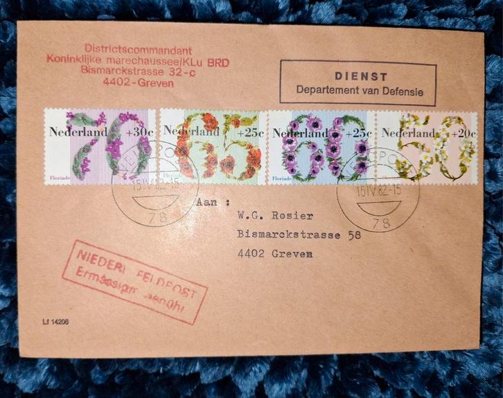 Oude Dienst Envelop met Floriade Postzegels, Postzegels en Munten, Brieven en Enveloppen | Nederland, Envelop, Ophalen of Verzenden