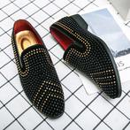 Zwarte gouden heren loafers met studs / moccasins glitter, Nieuw, Loafers, Zwart, Verzenden