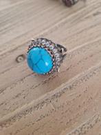 Grote ring met turquoise, maat 18., Ophalen of Verzenden, Zilver, Ring, Met edelsteen