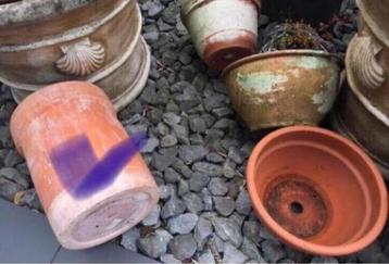 Oude terracotta bloempotten w.aanslag tweede leven beschikbaar voor biedingen
