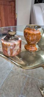 Antieke marmeren waxinelichthouder & aansteker set, Antiek en Kunst, Ophalen of Verzenden