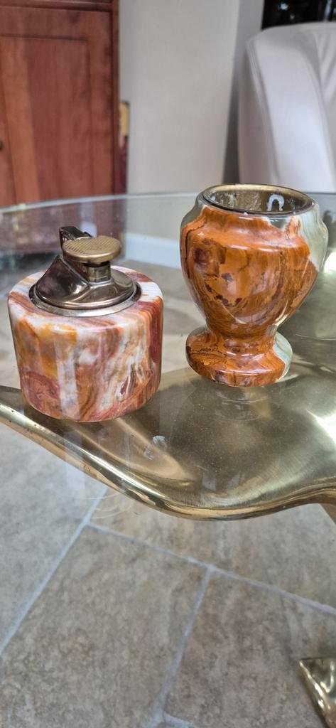 Antieke marmeren waxinelichthouder & aansteker set, Antiek en Kunst, Antiek | Woonaccessoires, Ophalen of Verzenden