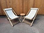 Bamboe strandstoelen (2x) + bijzettafel, Ophalen, Gebruikt, Hout, Verstelbaar