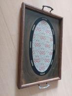 Dienblad uit vroegere tijden. Glas met hout., Ophalen of Verzenden, Gebruikt, Hout