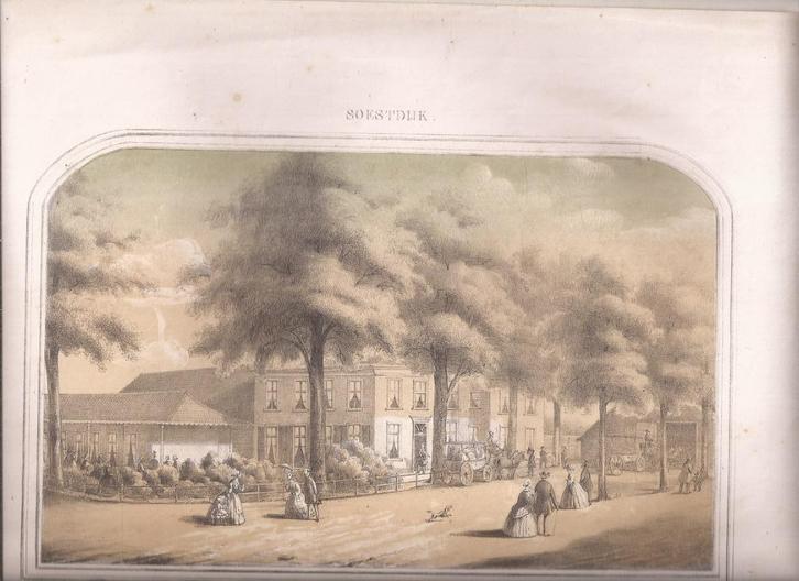 Soestdijk Gezigt op het logement litho ca. 1860, Antiek en Kunst, Kunst | Etsen en Gravures, Ophalen of Verzenden