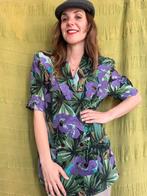 Vintage blouse, maat 38/40 - M/L - bloemen - bladeren - 90's, Maat 38/40 (M), Paars, Ophalen of Verzenden, Vintage