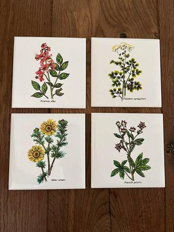 Set van 4 tegels botanische print bloemen beschikbaar voor biedingen