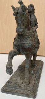 Antiek Messing Paard met Krijger - H18 x B20 cm, Antiek en Kunst, Kunst | Beelden en Houtsnijwerken, Ophalen