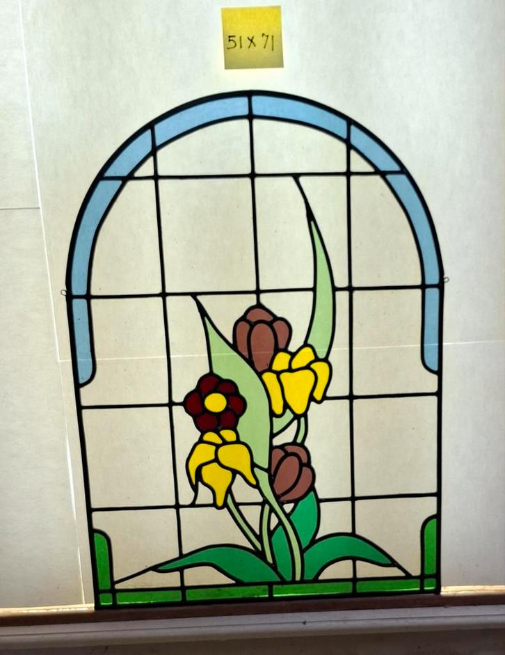 Glas in Lood Paneel met Bloemen, Antiek en Kunst, Antiek | Glas en Kristal, Ophalen of Verzenden