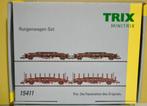Minitrix 15411, SET, DB Rungenwagen/Flachwagen mit Ladunplat, Gelijkstroom, Verzenden, Trix, Nieuw