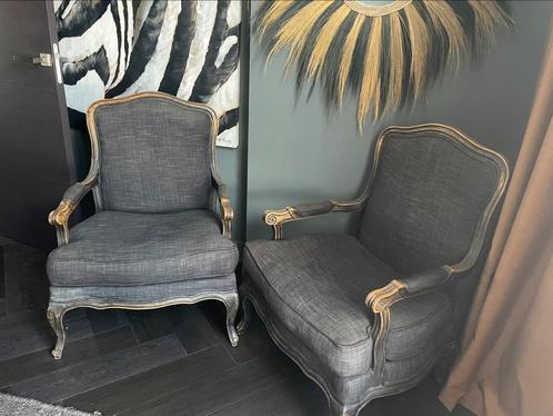 2 fauteuils plus poef Eric Kuster stijl, Huis en Inrichting, Fauteuils, Zo goed als nieuw, Stof, 50 tot 75 cm, Minder dan 75 cm