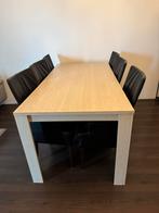 Eethoek met 6 leren stoelen, Huis en Inrichting, Tafels | Eettafels, Ophalen, Gebruikt, 100 tot 150 cm, Eikenhout