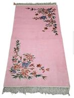 Handmade oriental silk carpet floral pink China 90x155cm