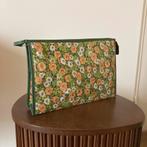 Vintage toilettas als nieuw/ groen met oranje bloemen, Ophalen of Verzenden, Zo goed als nieuw, Groen