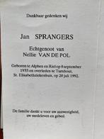 Sprangers x vd Pol 1933 Alphen en Riel 1992 Turnhout, Ophalen of Verzenden, Bidprentje