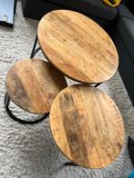 Houten Salontafel Set - Driedelig, Huis en Inrichting, Tafels | Salontafels, Ophalen, Gebruikt, Rond, 50 tot 100 cm