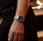 Poedagar Herenhorloge - Zilver/Groen - 41mm, Sieraden, Tassen en Uiterlijk, Horloges | Heren, Overige merken, Staal, Polshorloge