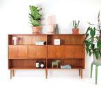 Vintage grote Deense wandkast | teak schuifedeur boekenkast, Ophalen of Verzenden, Huis en Inrichting
