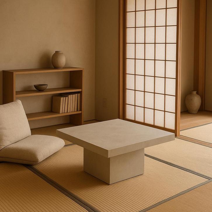 Vintafe salontafel beton ciré vierkant beige, Huis en Inrichting, Tafels | Salontafels, Nieuw, Minder dan 50 cm, 50 tot 100 cm