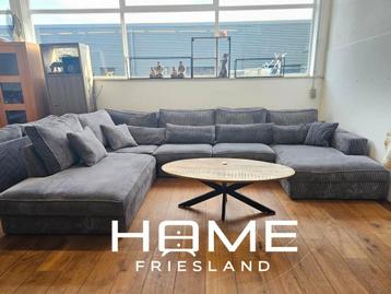 Hoekbank - Ribstof - Grijs beschikbaar voor biedingen