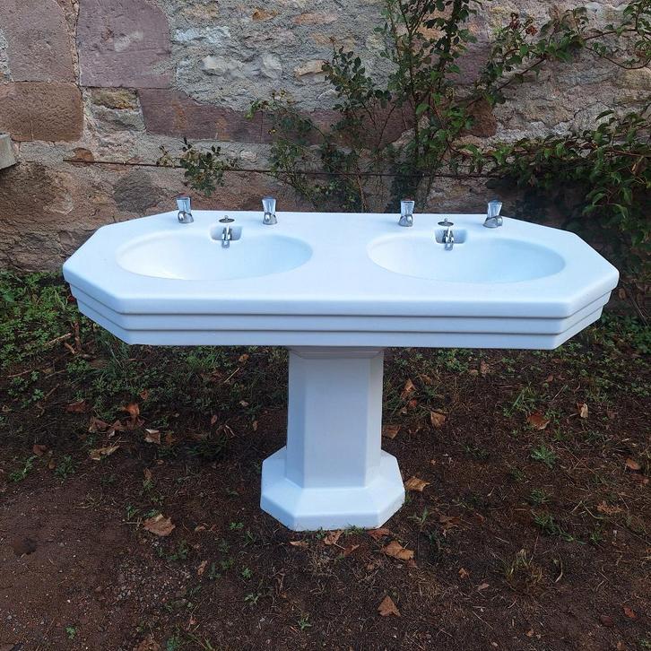 art deco franse dubbele wastafel jr 20 antiek, Doe-het-zelf en Verbouw, Sanitair, Gebruikt, Wastafel, Steen, Ophalen of Verzenden