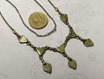 Ketting met hartjes ingelegd edelsteen Gele Turquoise, Geel, Nieuw, Ophalen of Verzenden, Met edelsteen