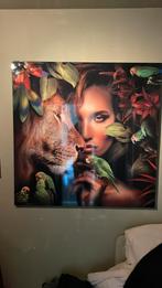 Plexiglas schilderij leeuw vrouw papegaai., Ophalen