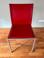 Te koop 4 rode leren eetkamerstoelen, Ophalen of Verzenden, Zo goed als nieuw, Metaal, Vier