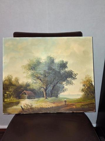 Schilderij met landschap en figuur beschikbaar voor biedingen