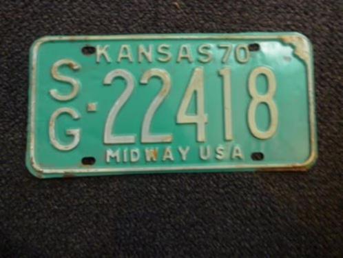 Kentekenplaat licenseplate Kansas Midway 1970 USA, Verzamelen, Automerken, Motoren en Formule 1, Gebruikt, Auto's, Verzenden