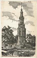Gerekende ansichtkaart Amsterdam, Montelbaanstoren, Ophalen of Verzenden, 1940 tot 1960, Gelopen, Noord-Holland