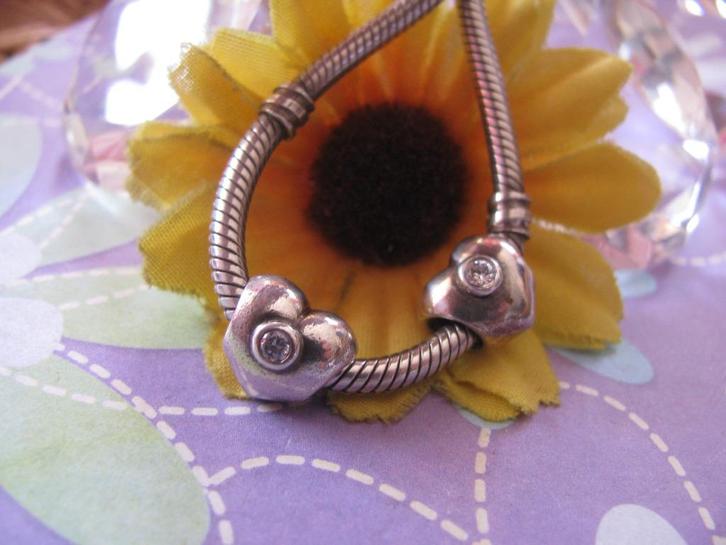 Pandora bedel SET P319 = 2 x hart + zirkoniaas HELDER =, Sieraden, Tassen en Uiterlijk, Bedels, Zo goed als nieuw, Pandora, Zilver