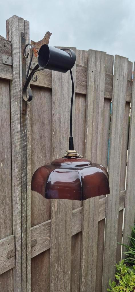Vintage Bruine Hanglamp, Huis en Inrichting, Lampen | Hanglampen, Gebruikt, Minder dan 50 cm, Glas, Metaal, Ophalen of Verzenden