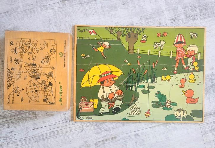 XL oude vloerpuzzel hout de vijver Dijkstra schoolmateriaal, Kinderen en Baby's, Speelgoed | Houten speelgoed, Gebruikt, Overige typen