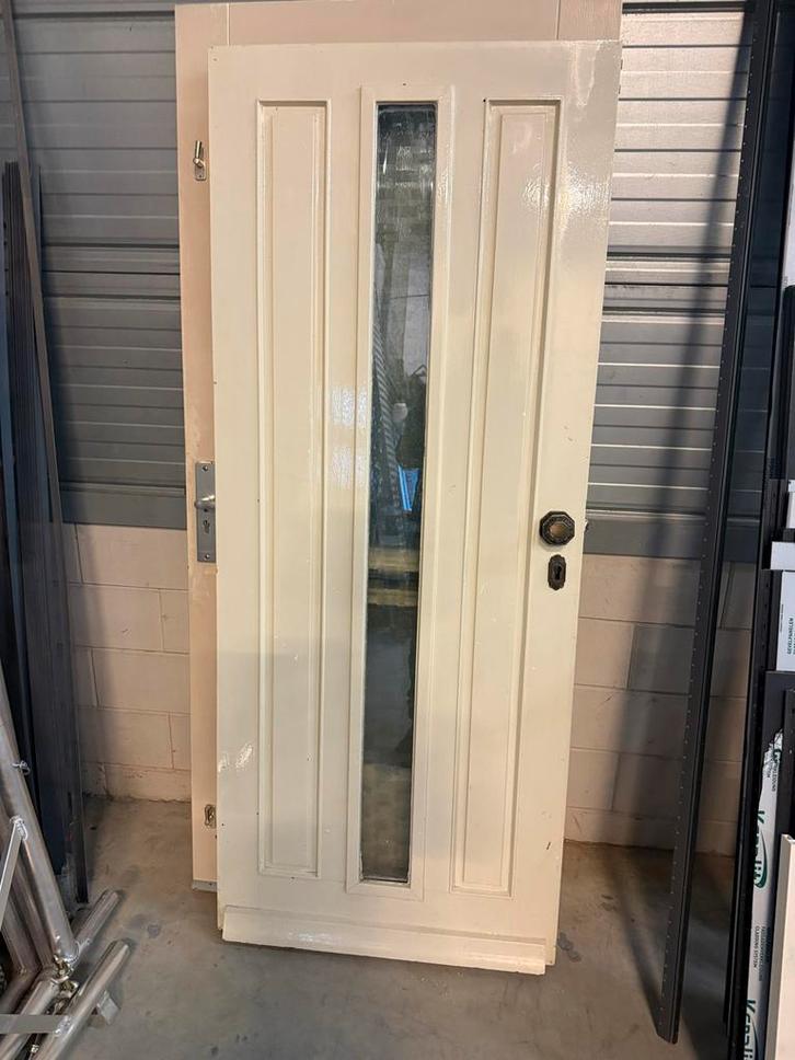Witte voordeur met glas, Doe-het-zelf en Verbouw, Deuren en Horren, Gebruikt, Buitendeur, 200 tot 215 cm, 80 tot 100 cm, Hout