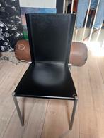 4 design eetkamer stoelen – zwart met metaal (met eettafel), Ophalen, Gebruikt, Zwart, Leer