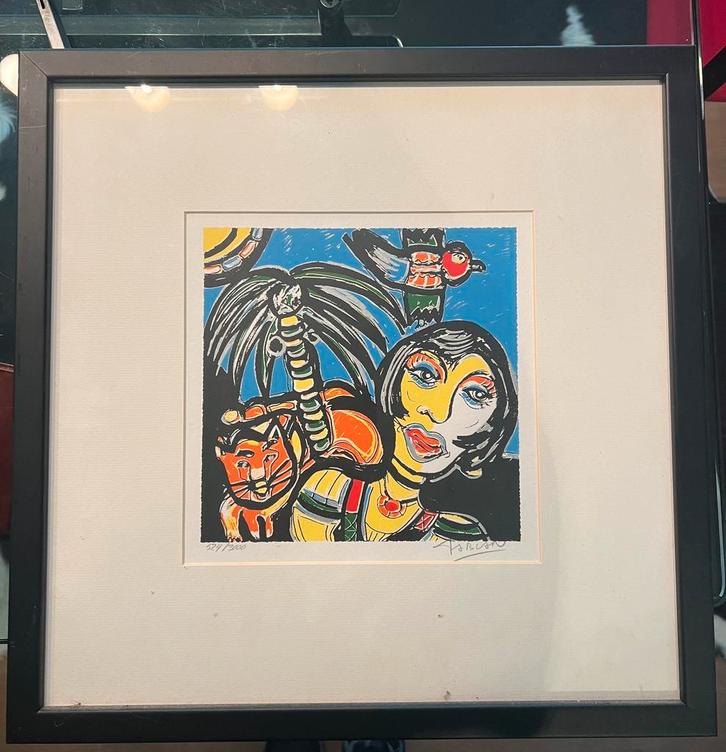 Zeefdruk van Fabian – gesigneerd en ingelijst, Antiek en Kunst, Kunst | Litho's en Zeefdrukken, Ophalen of Verzenden