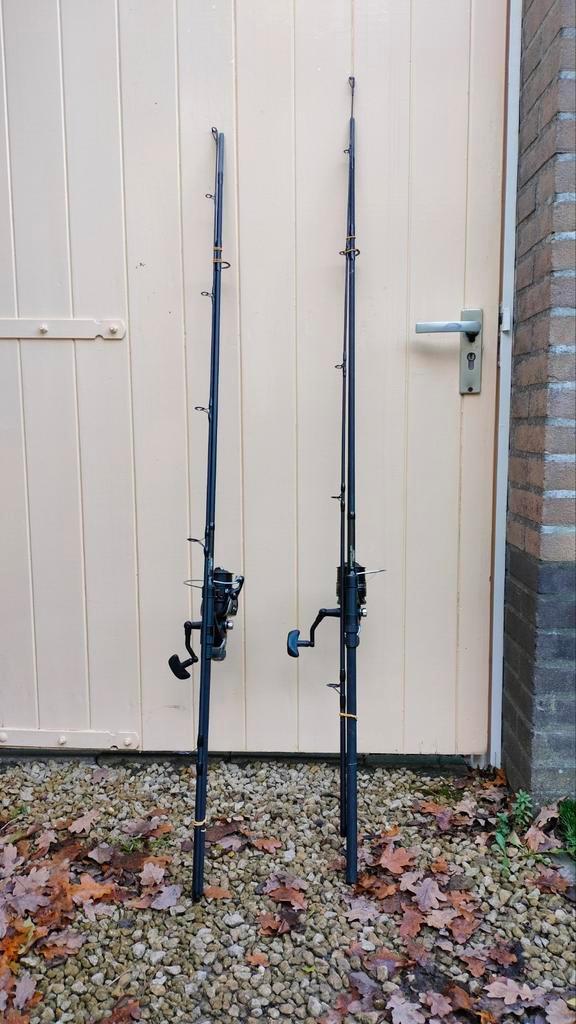 Karperset - 2 Hengels met molen, accessoires en voer, Watersport en Boten, Hengelsport | Karpervissen, Gebruikt, Complete set