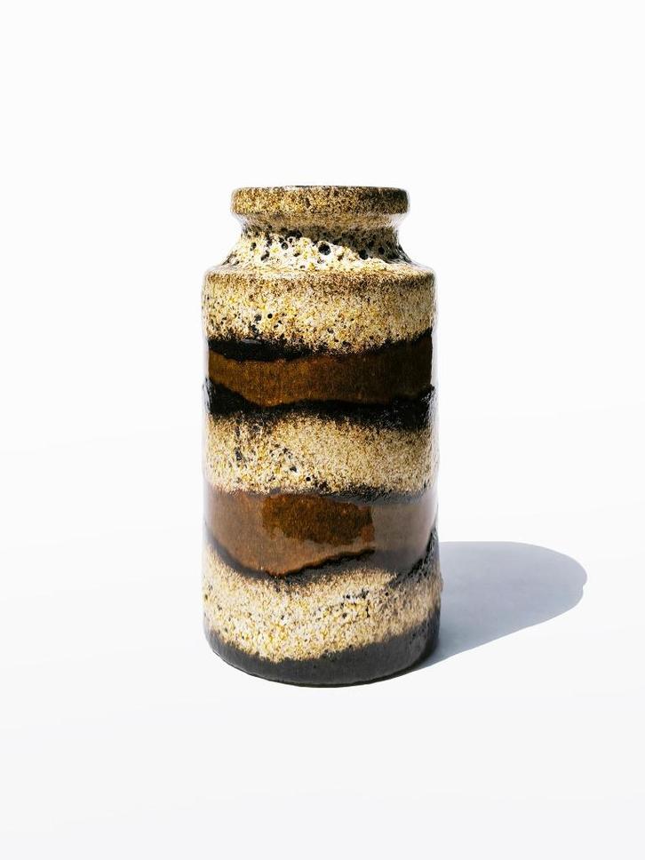 West Germany vaas Bruin Beige gestreept, Vintage, Huis en Inrichting, Woonaccessoires | Vazen, Gebruikt, Overige kleuren, Minder dan 50 cm