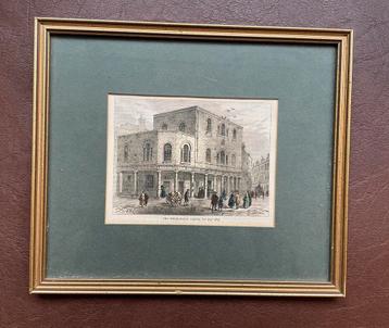 Ingekleurde gravure weigh-house Londen goudkleurige lijst beschikbaar voor biedingen